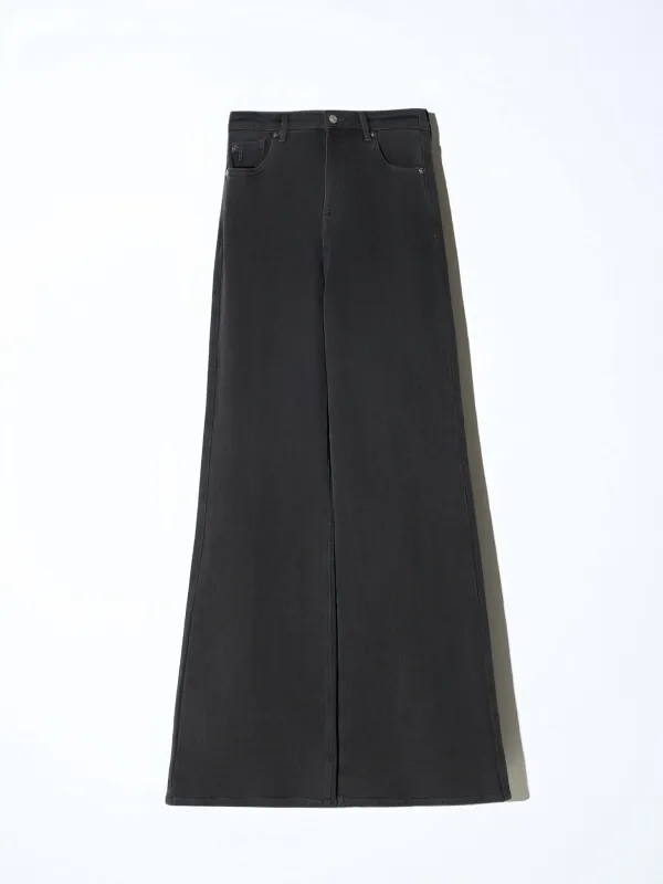 Jeans Dames Wijde Pijp Mid Rise Stretch Cash Zwart 813
