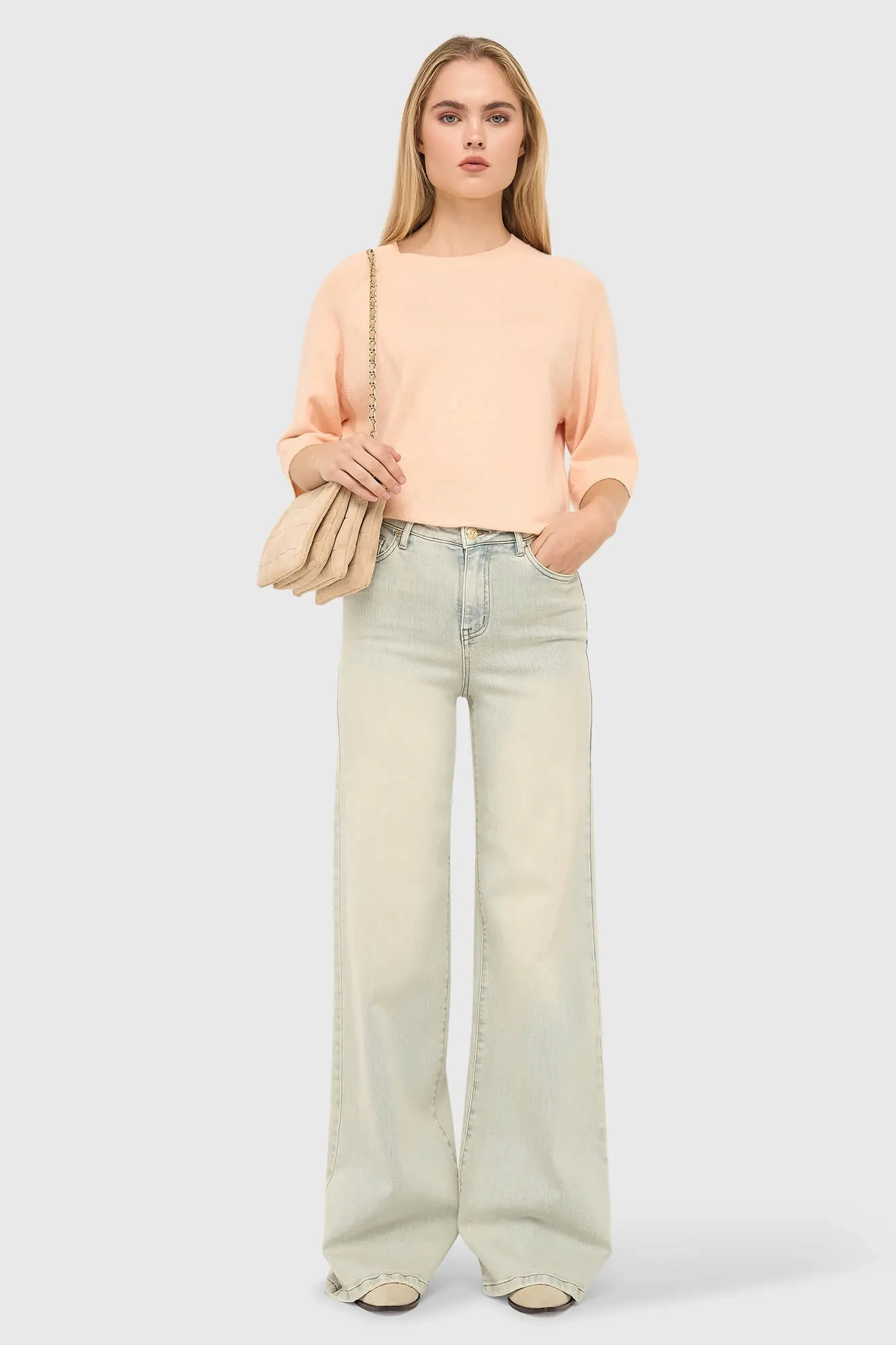 Jeans für Damen, weit geschnitten, Stretch, mittlere Leibhöhe, Stretch-Cashmere, blau 004