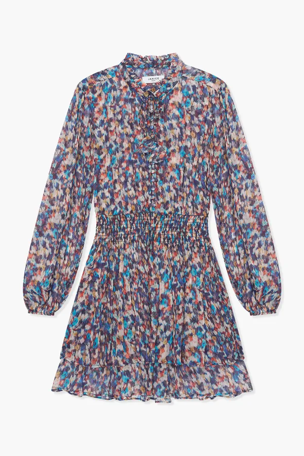 Jurkje Print Elastiek Viscose Lurex Ari Blauw