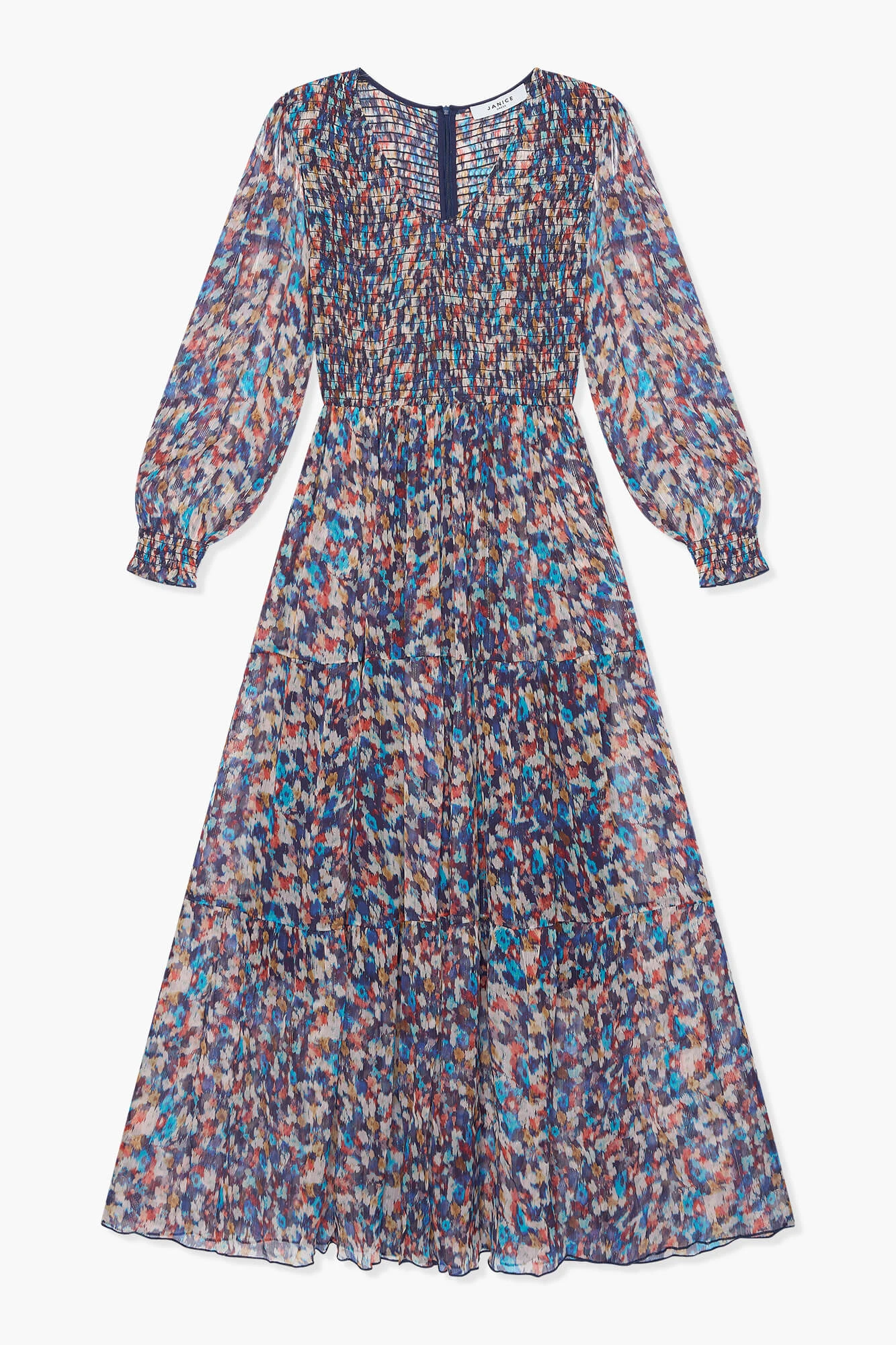Langes Kleid mit Smog-Print in Finn-Blau