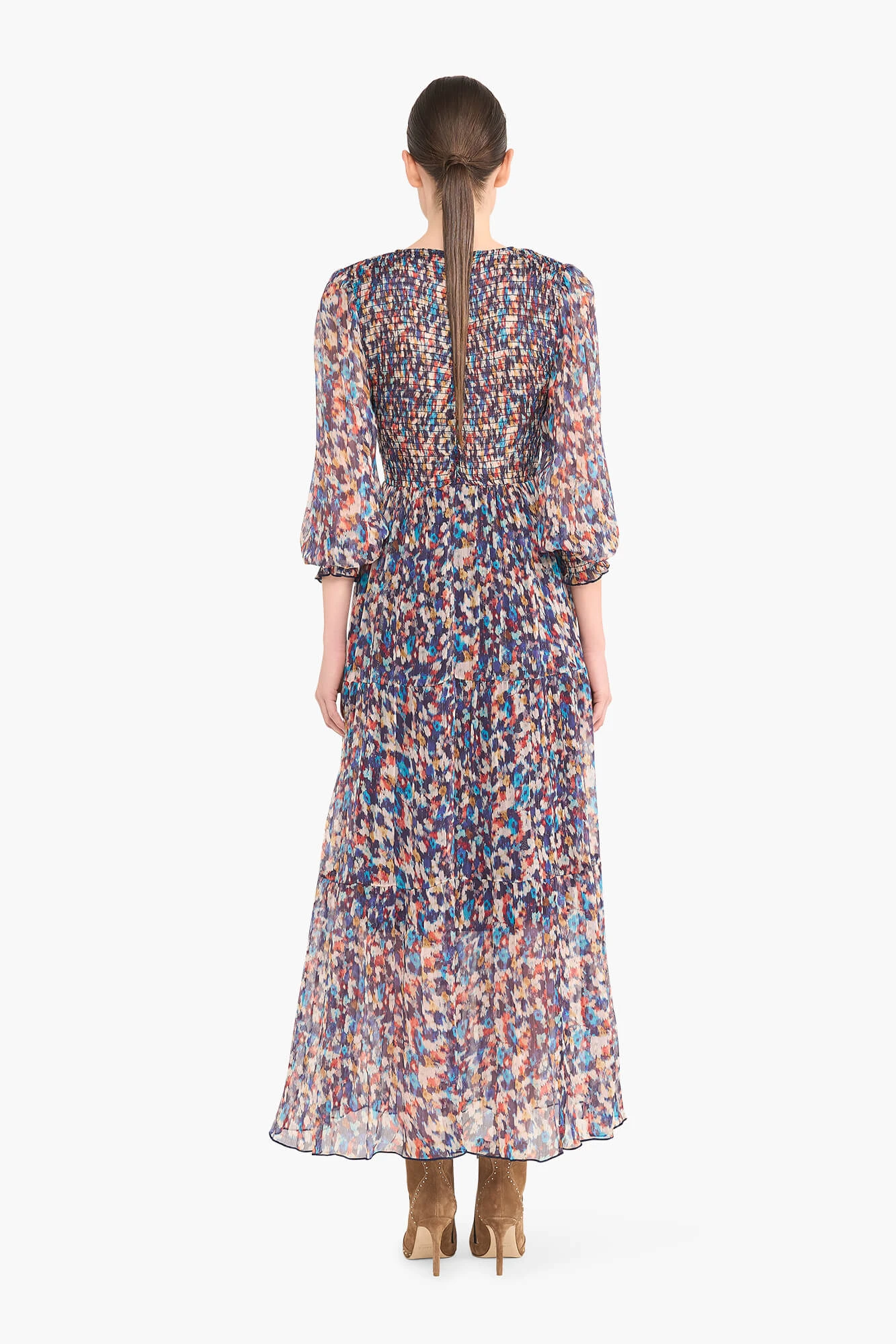 Langes Kleid mit Smog-Print in Finn-Blau