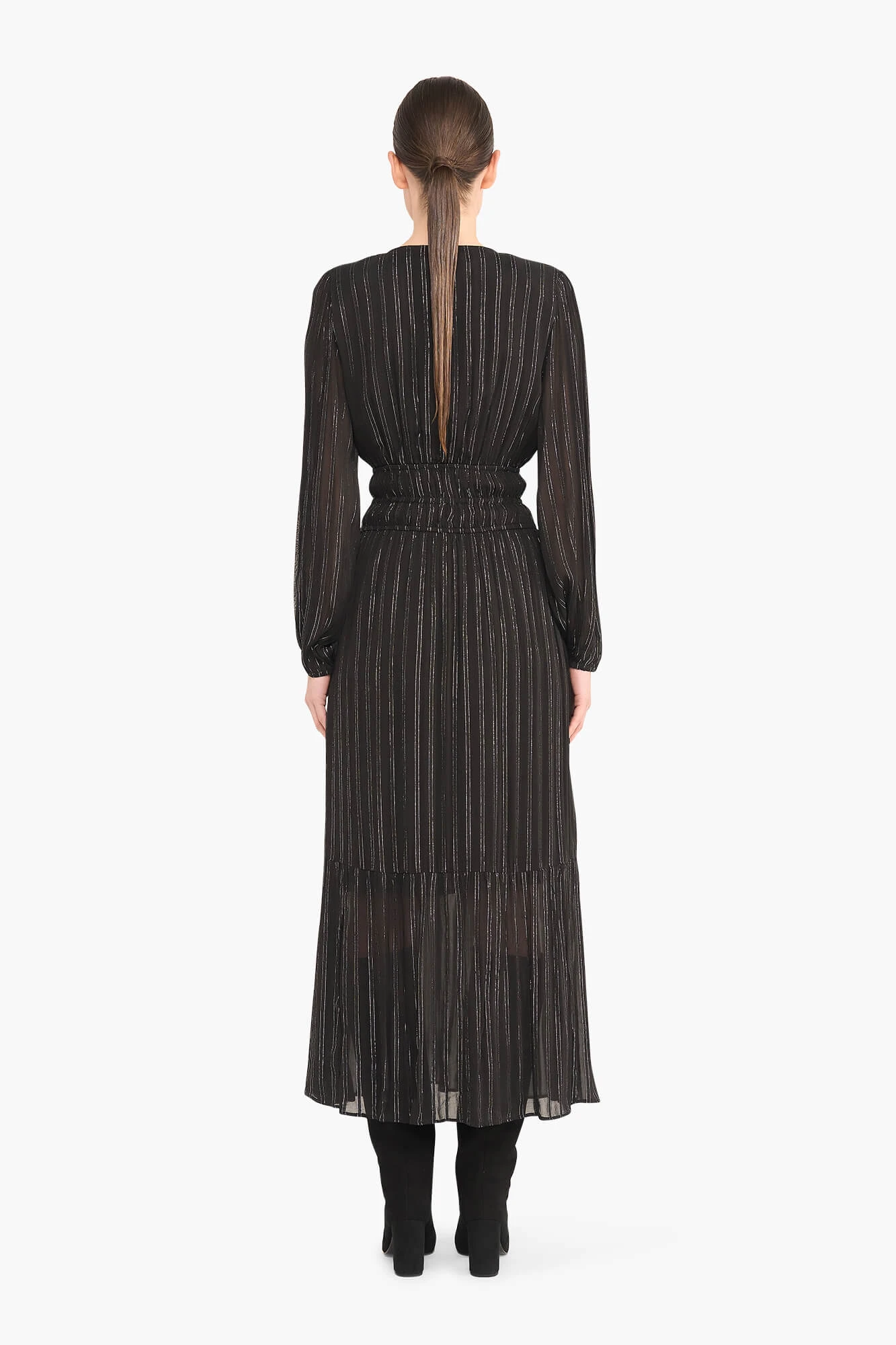 Langes Lurex-Kleid mit Gummizug, Modell „Milan“, schwarz