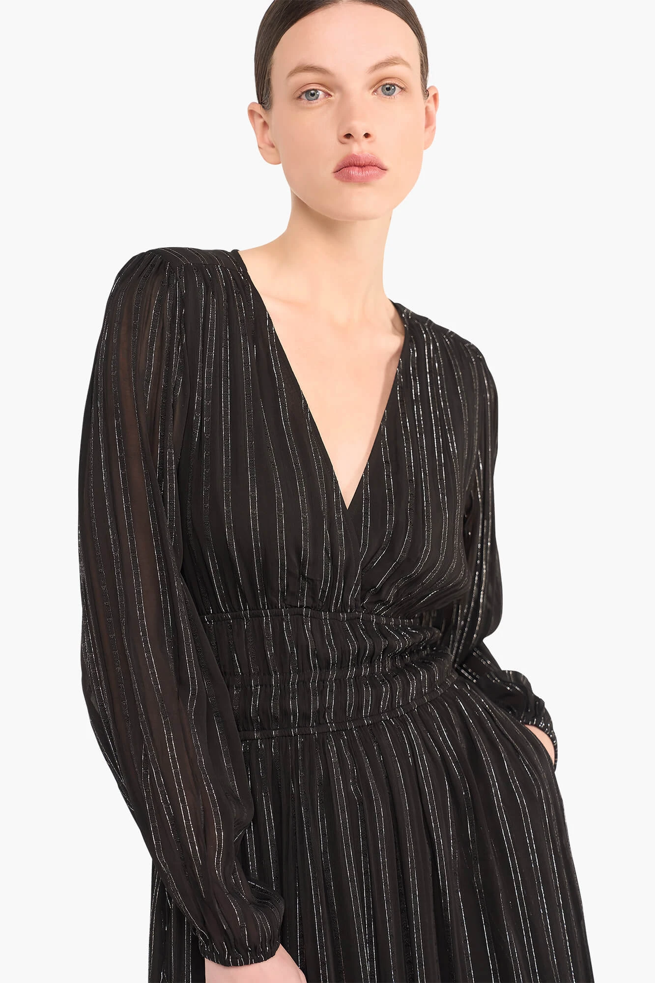Langes Lurex-Kleid mit Gummizug, Modell „Milan“, schwarz