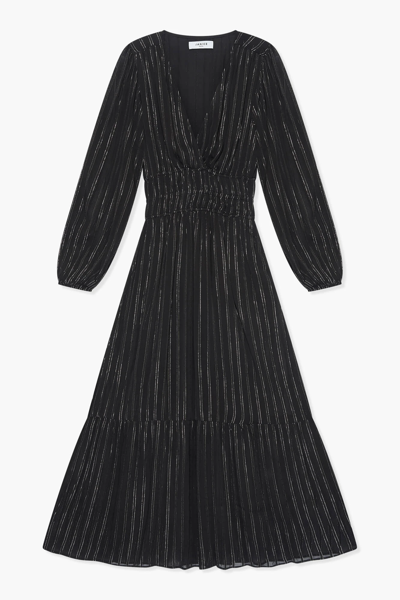 Langes Lurex-Kleid mit Gummizug, Modell „Milan“, schwarz