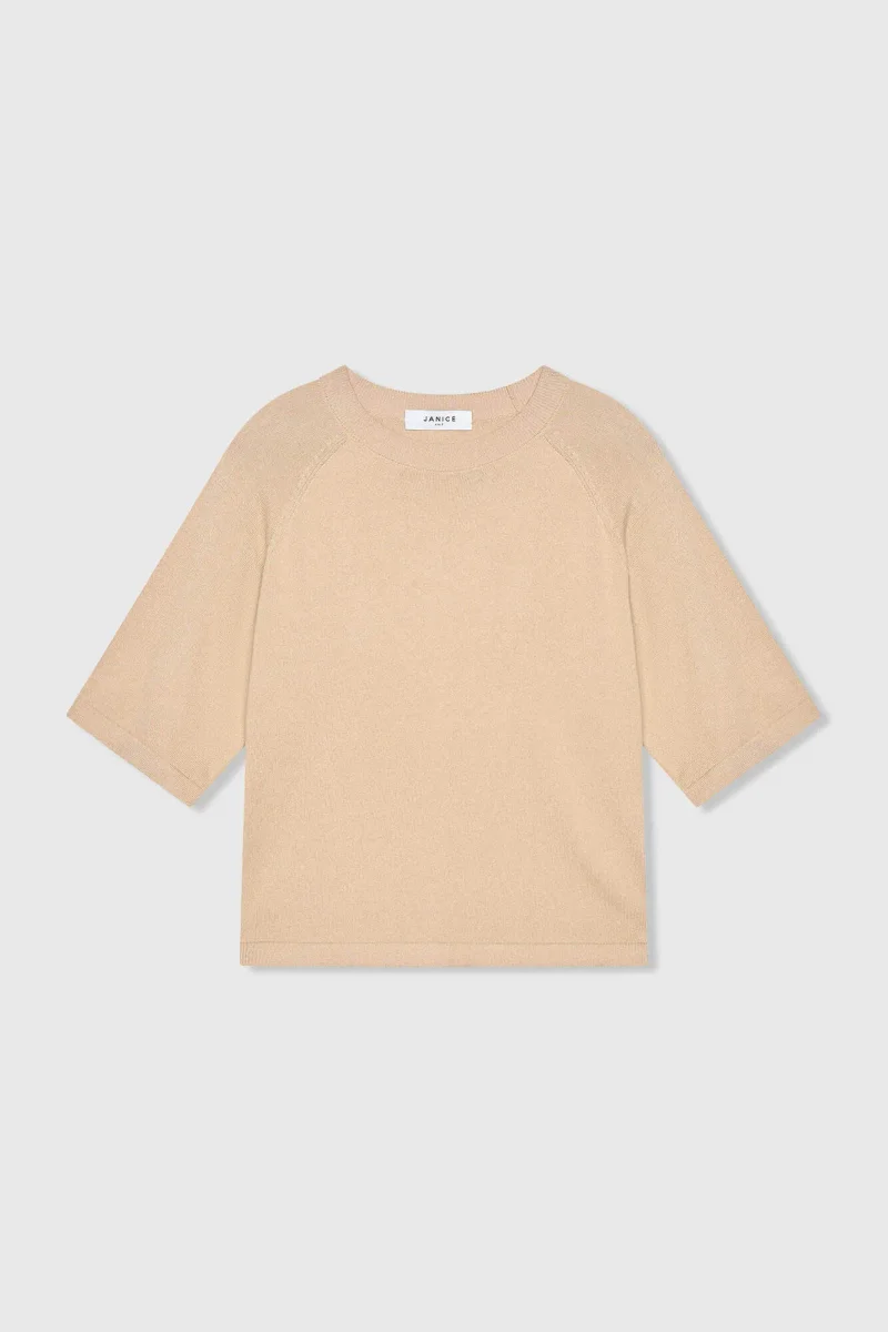 Cotton-Cashmere Knit Sweater in Moss Beige