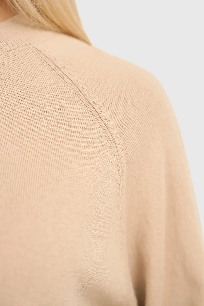 Cotton-Cashmere Knit Sweater in Moss Beige