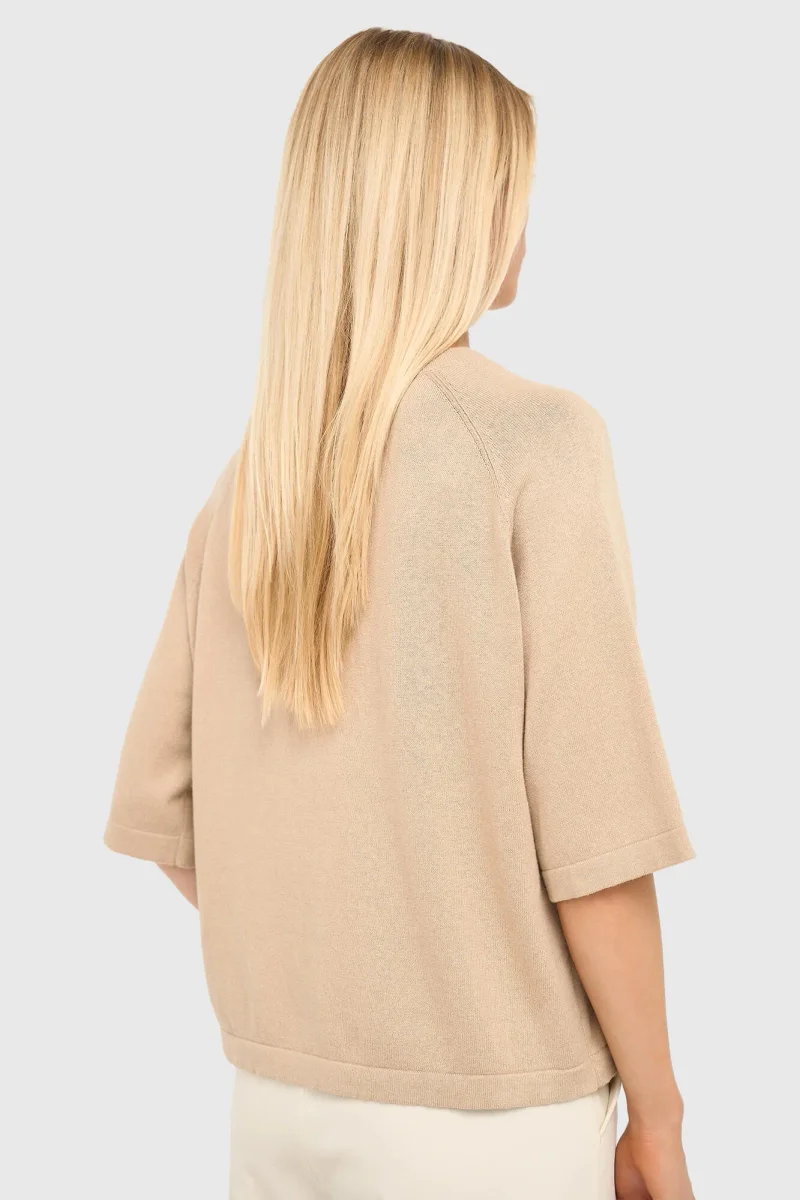 Cotton-Cashmere Knit Sweater in Moss Beige