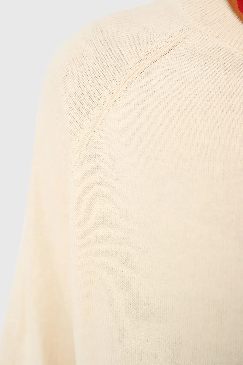 Strickpullover aus Baumwolle und Kaschmir in Moosgrün und Off-White