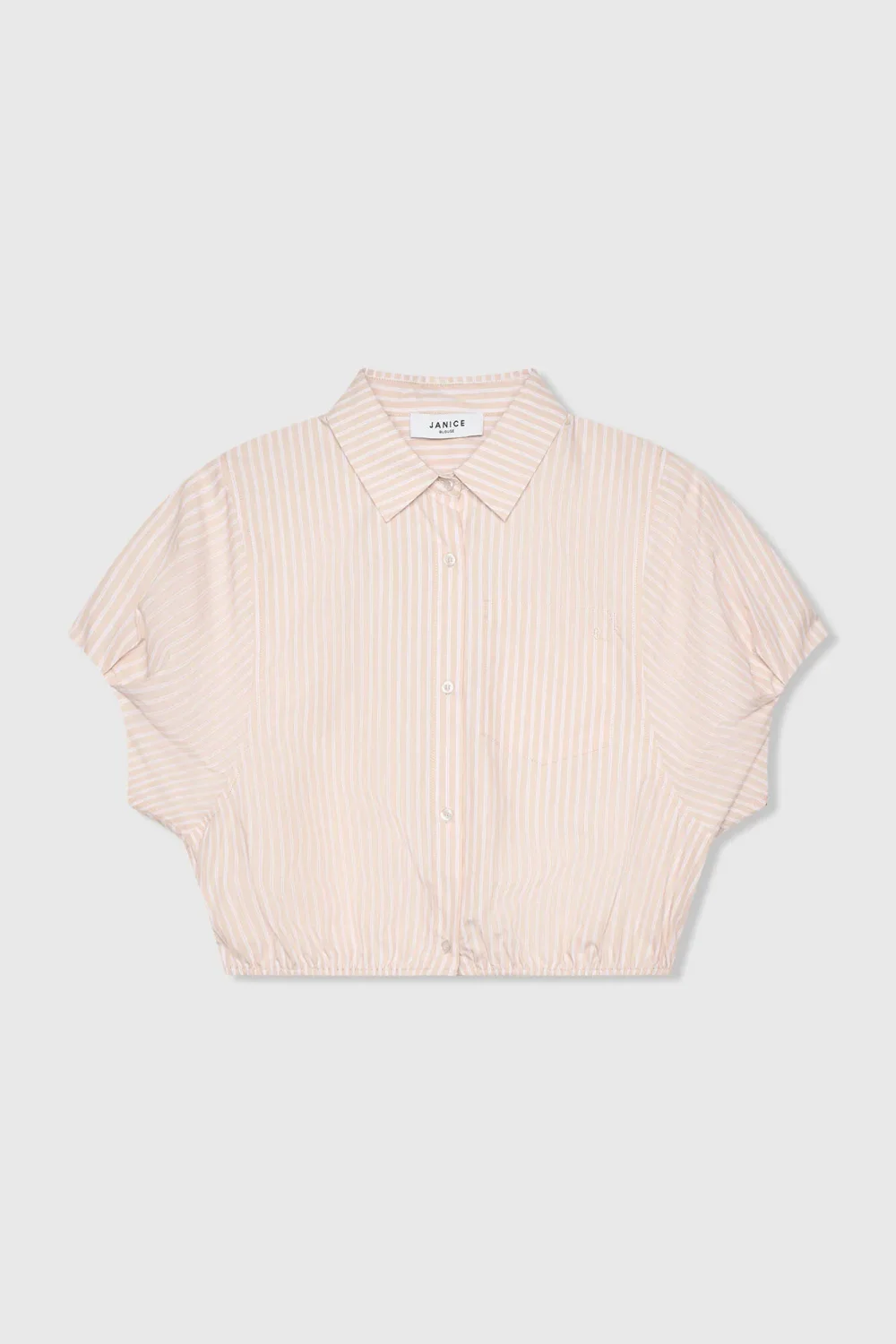 Katoenen Dames Blouse Korte Mouw Gestreept Cross Beige