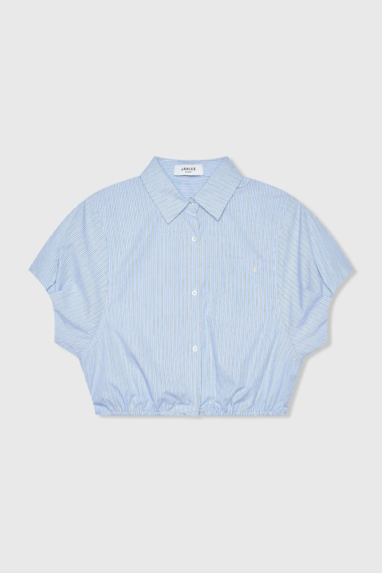 Women's Cotton Short-Sleeve Striped Blouse in Blue