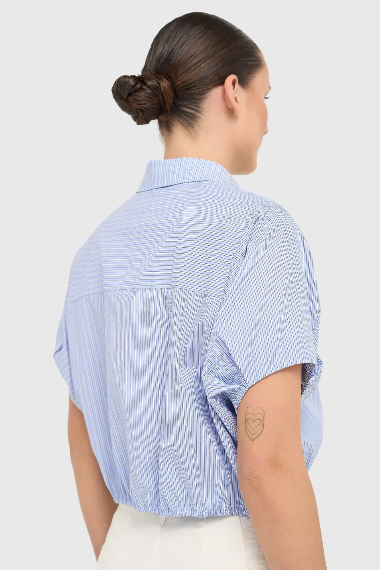 Women's Cotton Short-Sleeve Striped Blouse in Blue