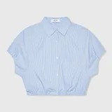 Katoenen Dames Blouse Korte Mouw Gestreept Cross Blauw