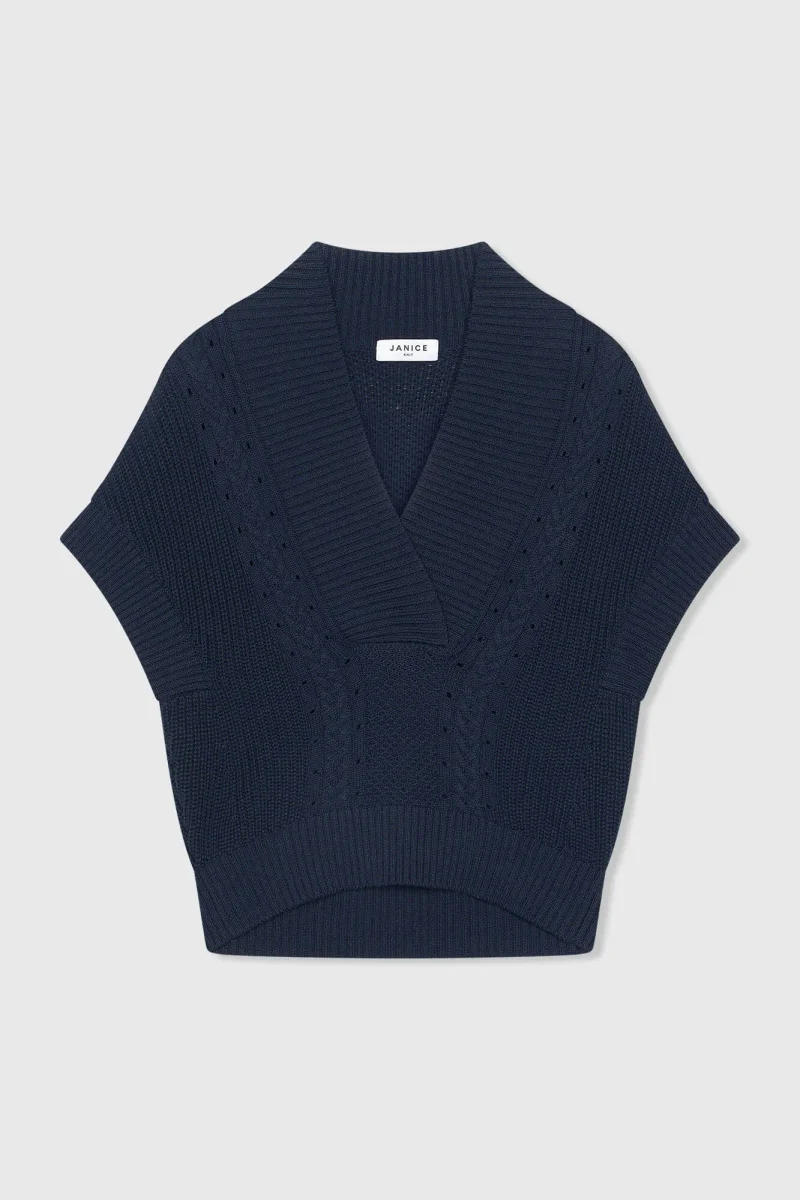 Women's Viggo Blue Cotton Cable-Knit Spencer Cardigan