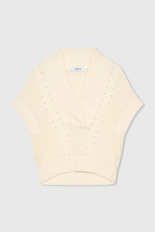 Katoenen Spencer Vest Kabel Dames Viggo Off White