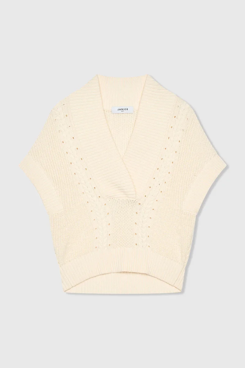 Baumwoll-Spencer-Strickjacke mit Zopfmuster für Damen, Viggo, Off-White