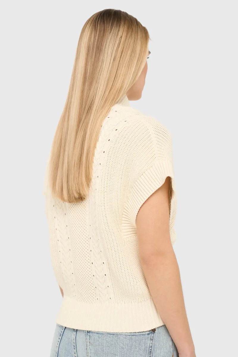 Baumwoll-Spencer-Strickjacke mit Zopfmuster für Damen, Viggo, Off-White