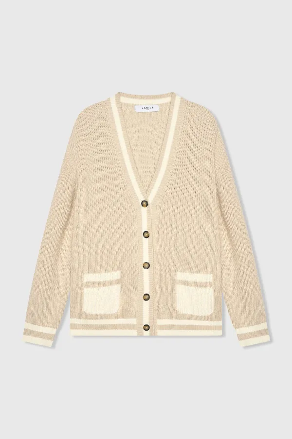 Baumwollstrickjacke mit Knöpfen für Damen, Mars, Beige