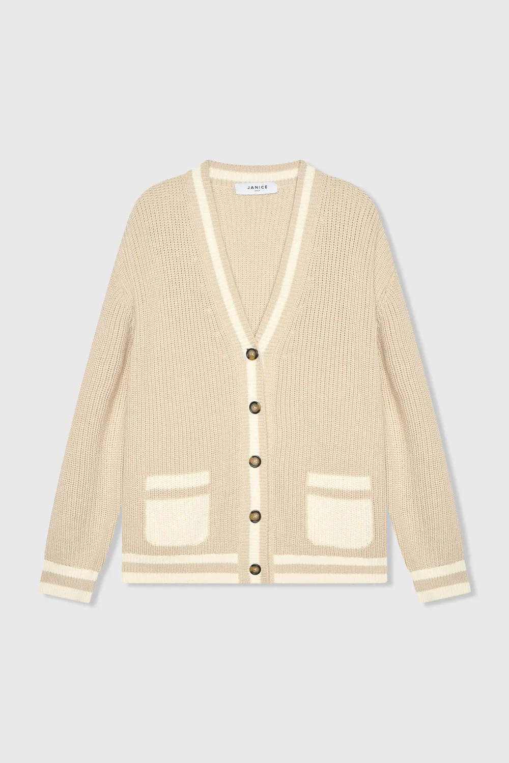 Women's Cotton Cardigan with Buttons, Mars Beige