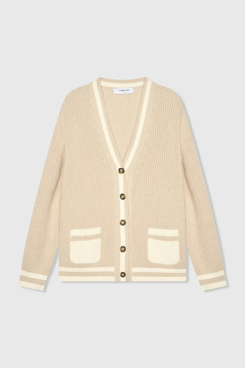Women's Cotton Cardigan with Buttons, Mars Beige