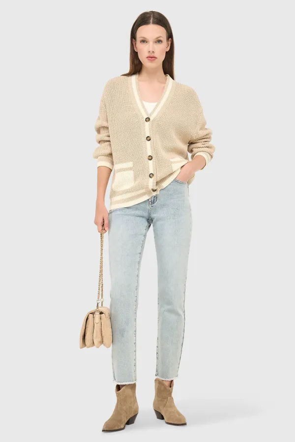 Baumwollstrickjacke mit Knöpfen für Damen, Mars, Beige