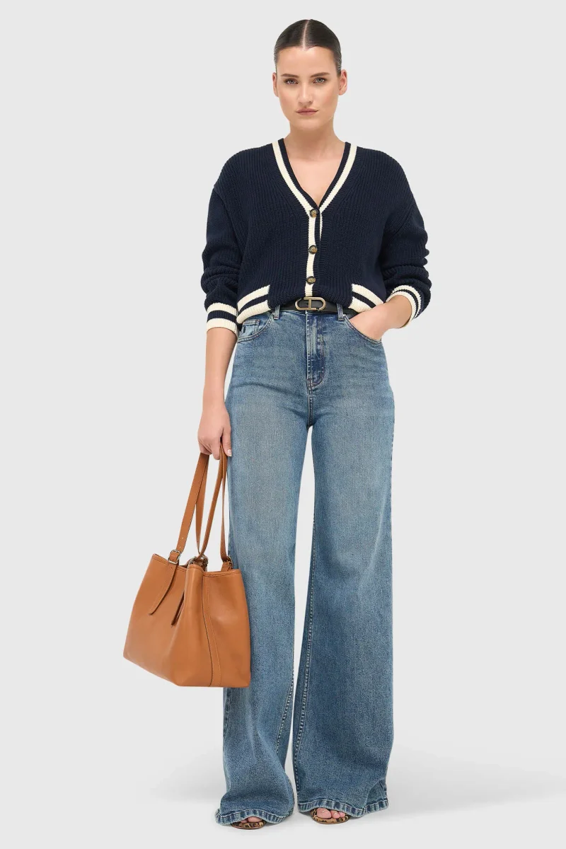 Women's Cotton Cardigan with Buttons, Mars Blue