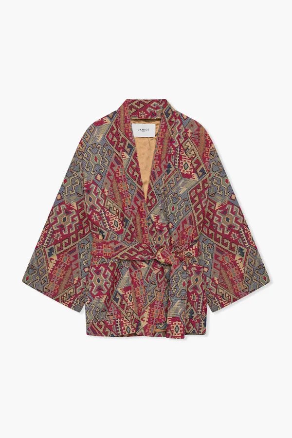 Kimono Dames Jacquard Preston Aztec Rood