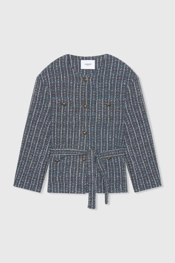 Women's Tweed Kimono Jacket, Blue, Harley