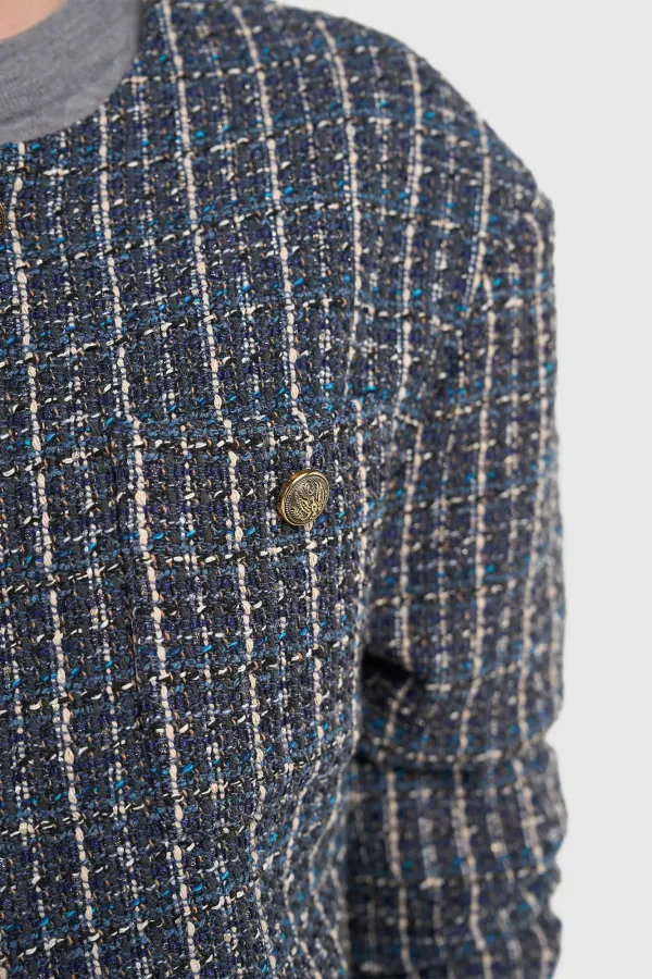 Women's Tweed Kimono Jacket, Blue, Harley