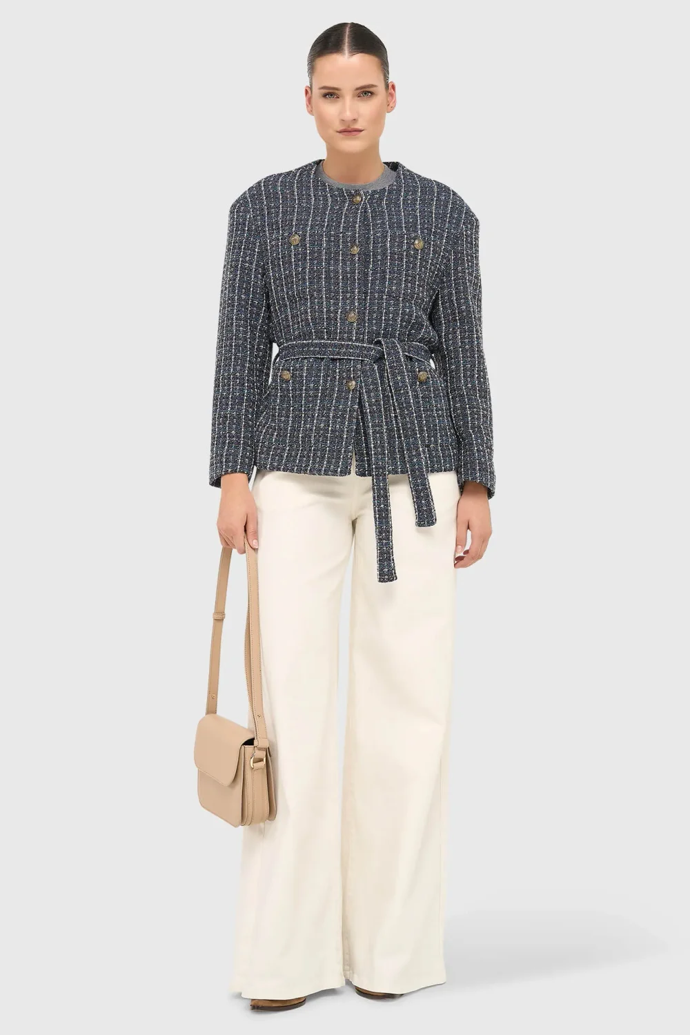Women's Tweed Kimono Jacket, Blue, Harley