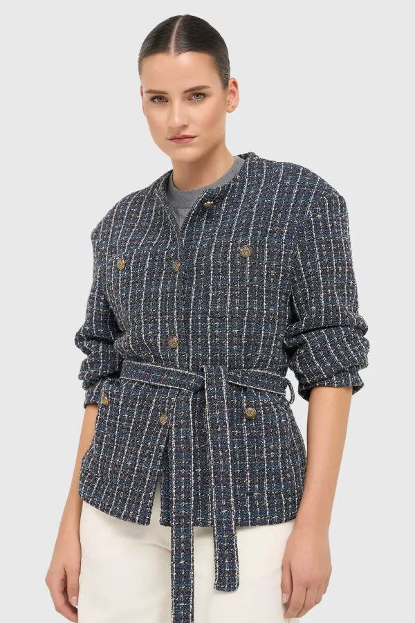 Women's Tweed Kimono Jacket, Blue, Harley