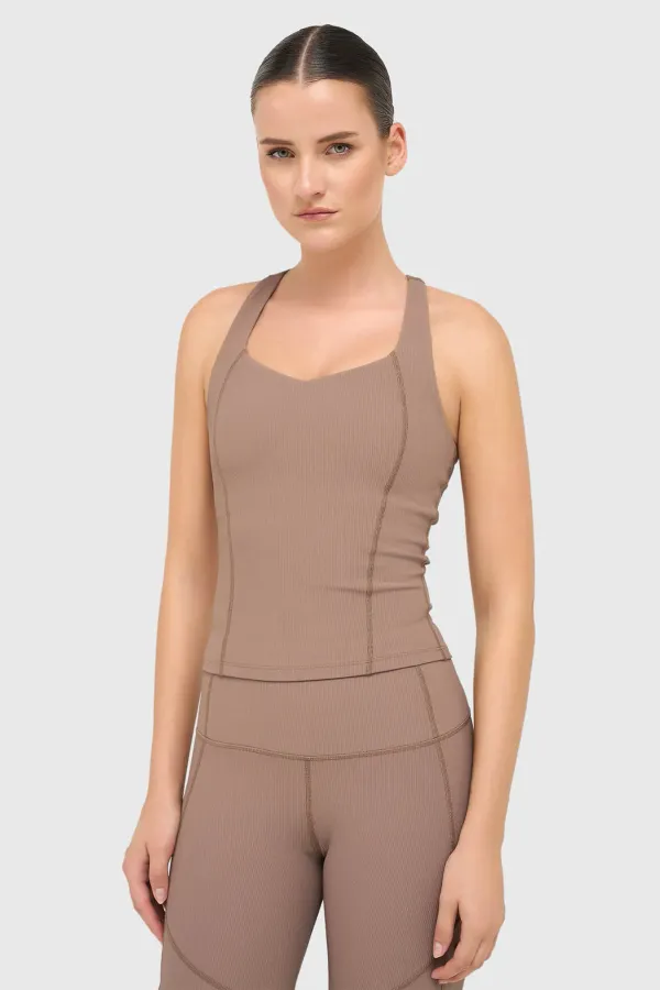 Top Women's Sports Bra: Yoga Ryle Brown Rib