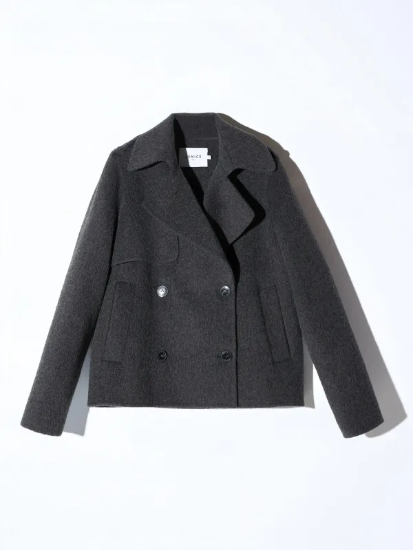 Korte Trench Dames Jas Yak Wol Jean Grijs