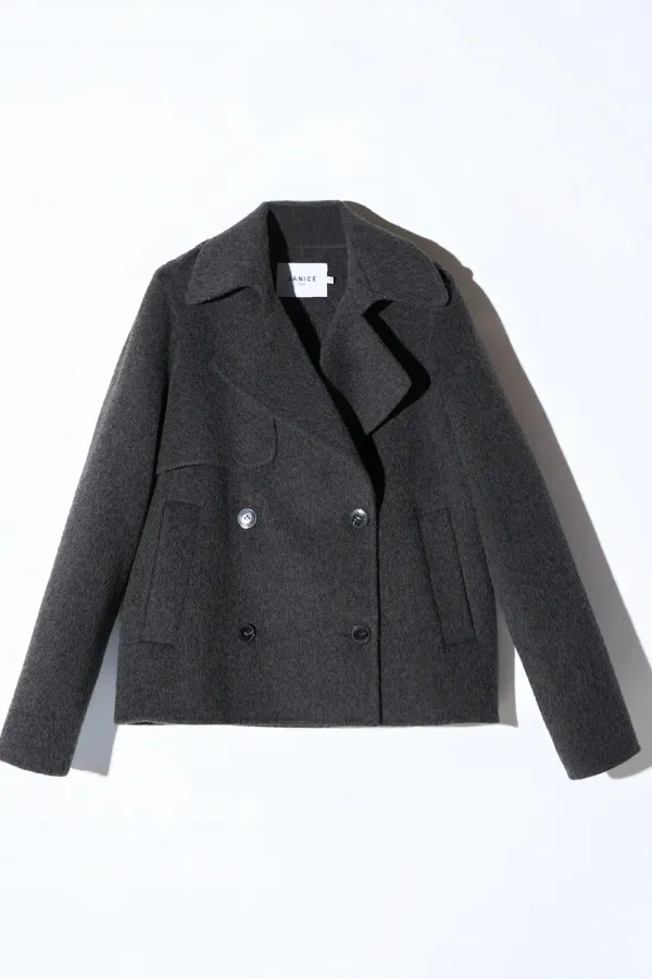 Korte Trench Dames Jas Yak Wol Jean Grijs