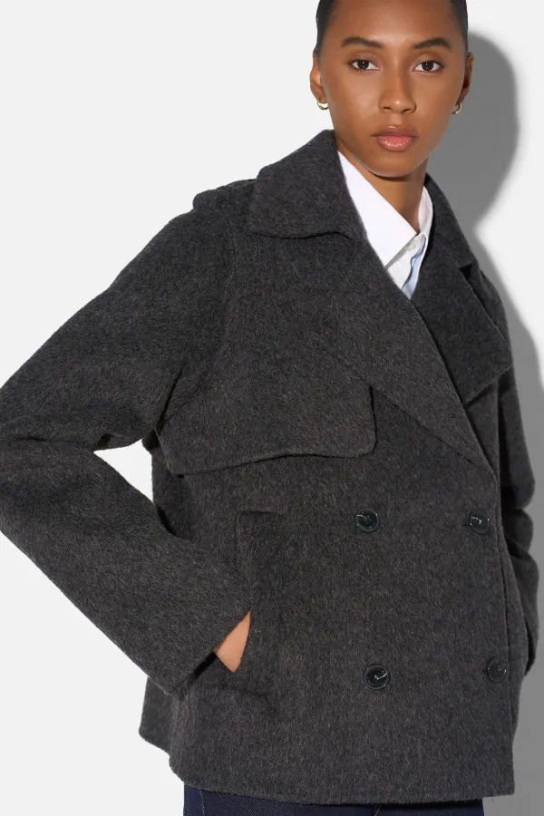 Korte Trench Dames Jas Yak Wol Jean Grijs