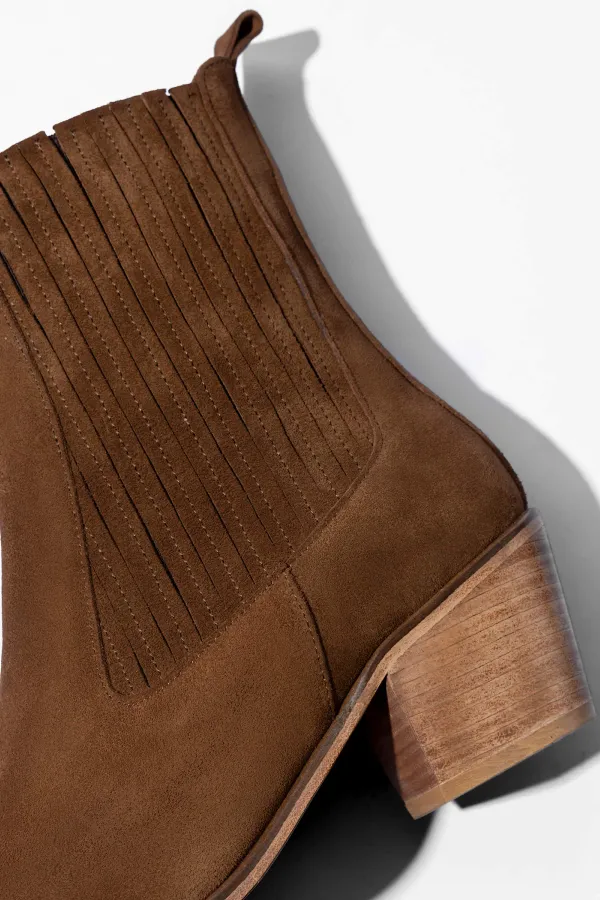 Enkellaars Western Dames Suede Colt Cognac