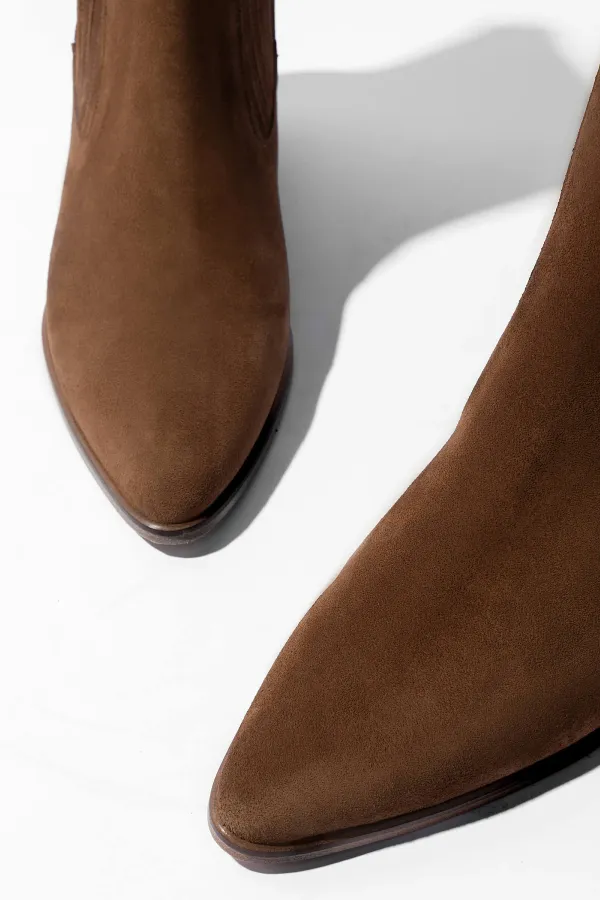 Enkellaars Western Dames Suede Colt Cognac