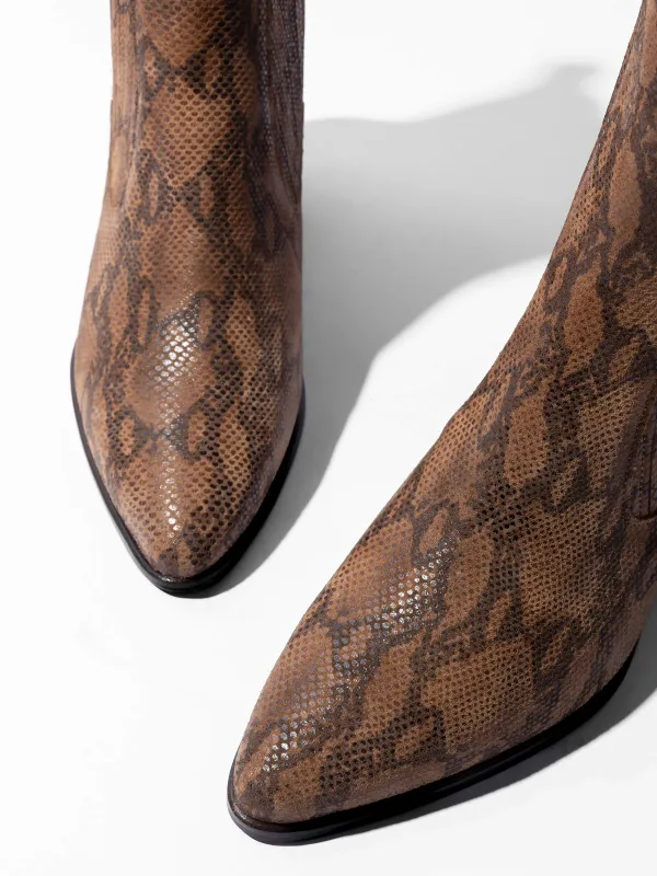 Enkellaars Western Dames Suede Colt Slangenprint