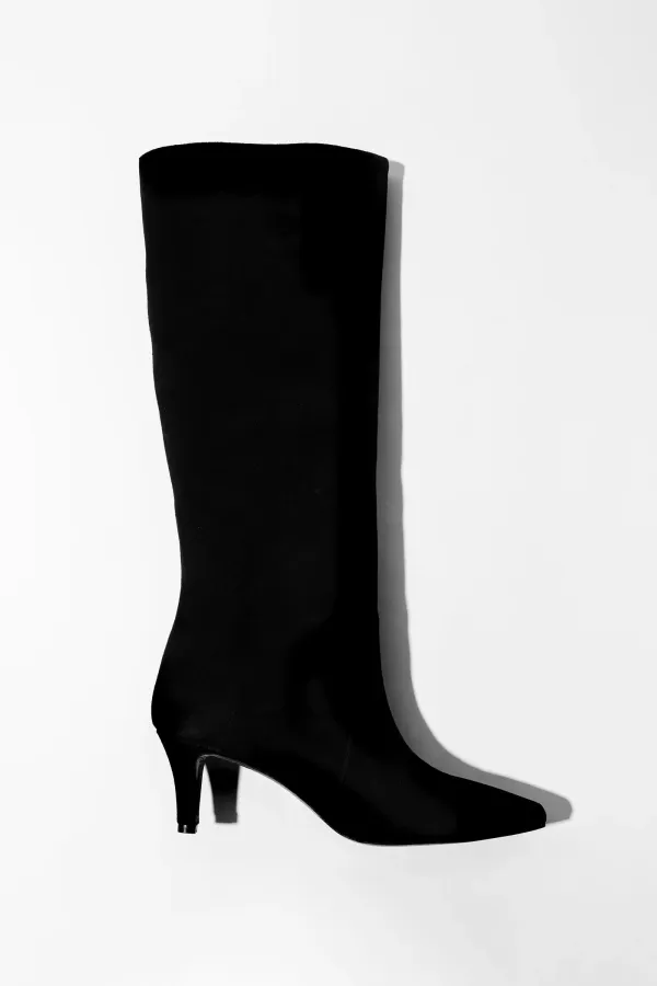 Hoge Leren Laars Punt Neus Queen Hak Darwin Zwart Suede