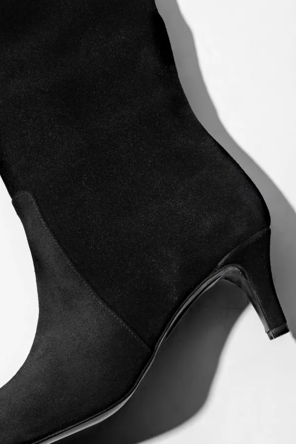 Hoge Leren Laars Punt Neus Queen Hak Darwin Zwart Suede