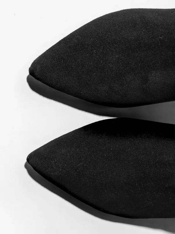 Hoge Leren Laars Punt Neus Queen Hak Darwin Zwart Suede