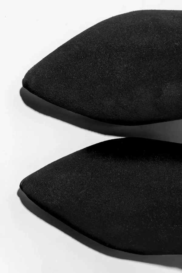 Hoge Leren Laars Punt Neus Queen Hak Darwin Zwart Suede