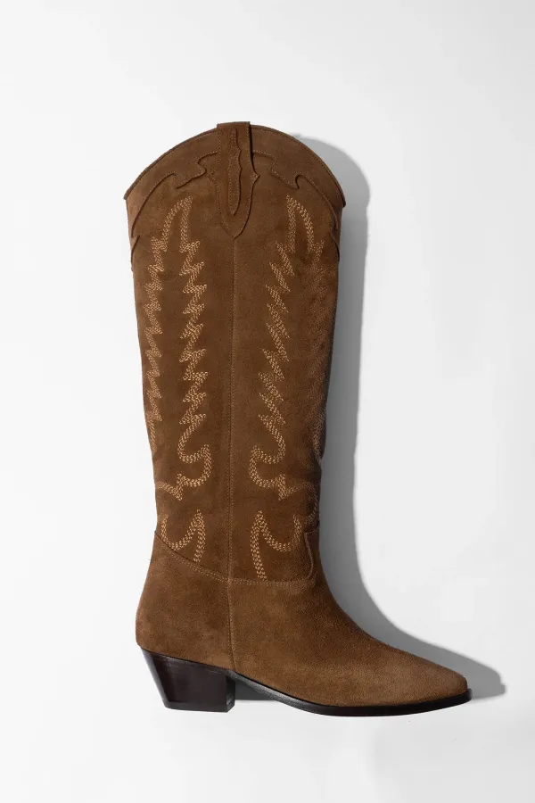Leren Western Laars Dames Hayden Suede Cognac