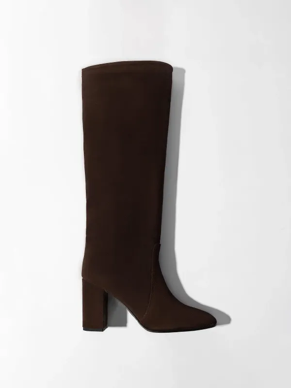 Laars Dames Hoog Leer Roman Suede Donker Bruin