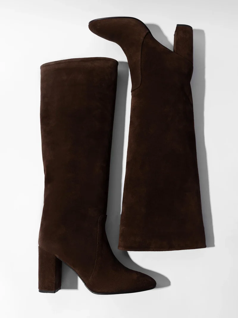 Laars Dames Hoog Leer Roman Suede Donker Bruin