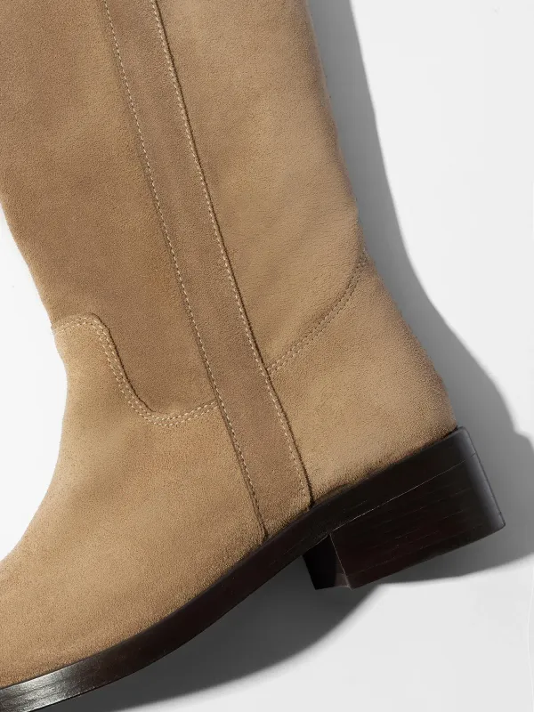 Leren Hogen Laars Plat Sem Suede Beige