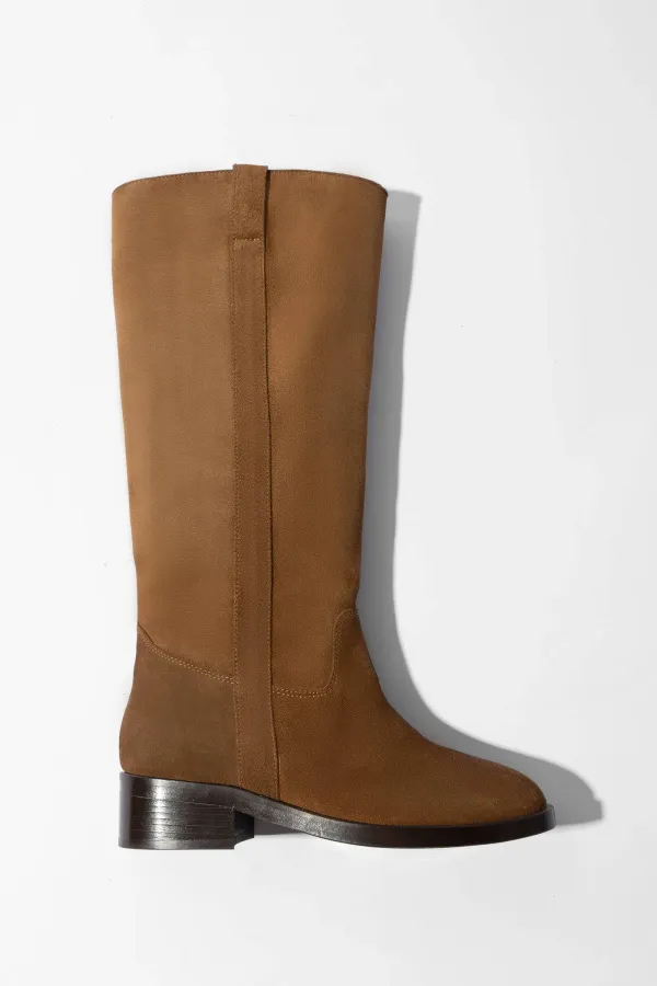 Leren Hogen Laars Plat Sem Suede Cognac