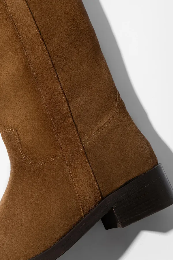 Leren Hogen Laars Plat Sem Suede Cognac