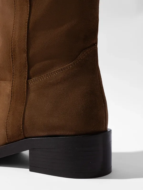 Leren Hogen Laars Plat Sem Suede Cognac