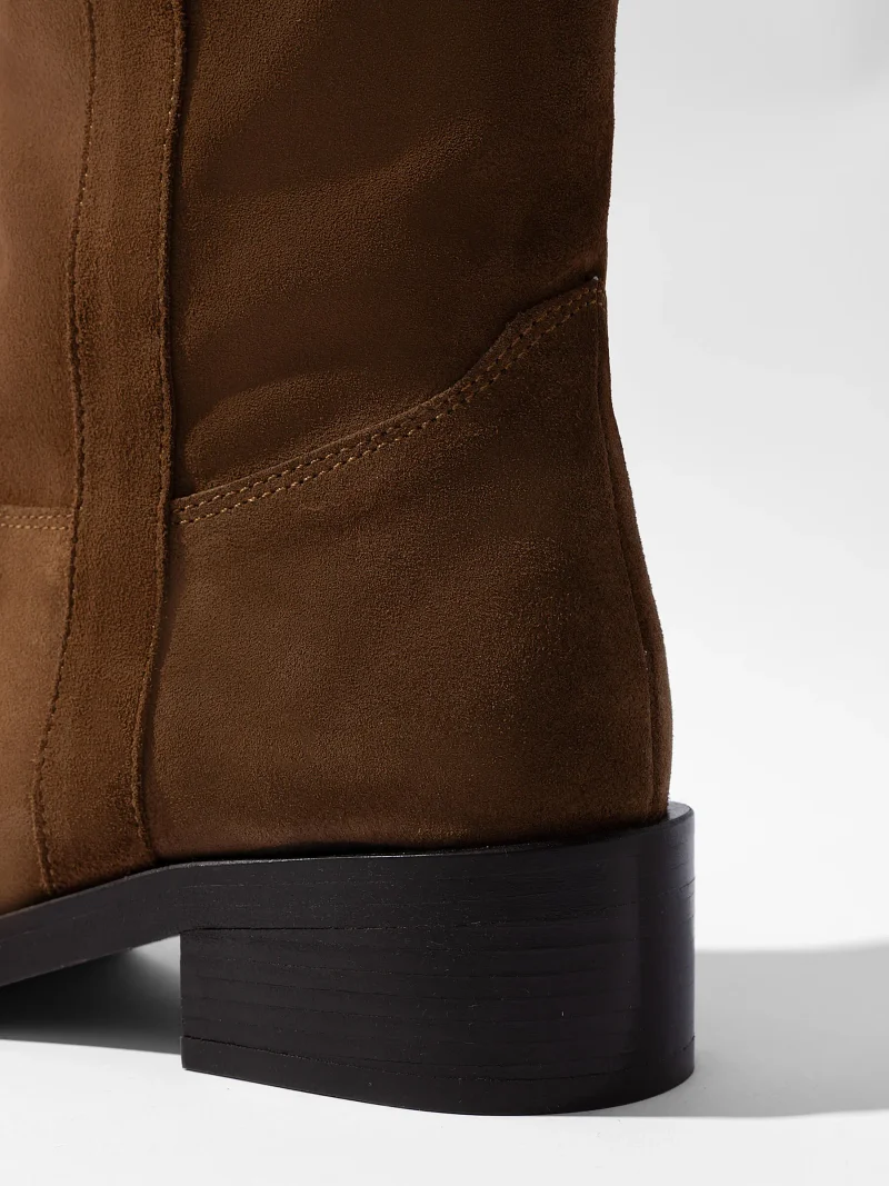 Leren Hogen Laars Plat Sem Suede Cognac