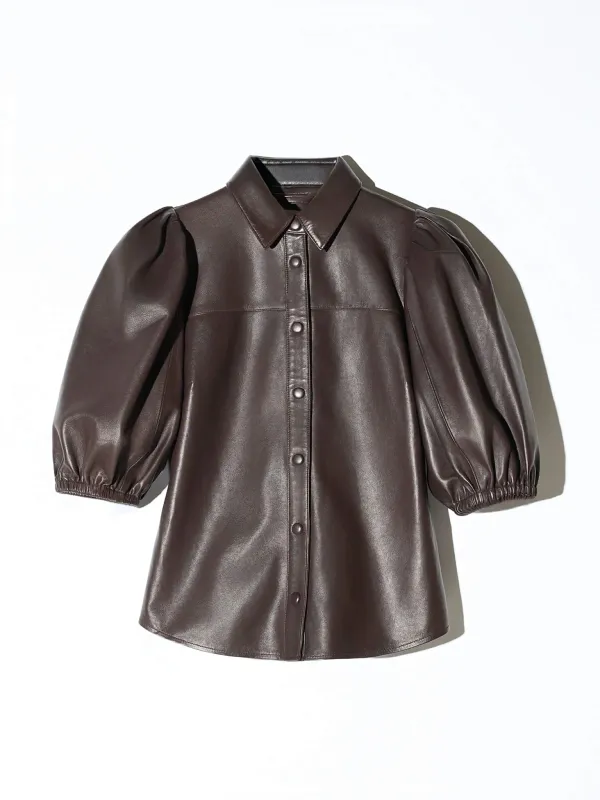 Leren Blouse Dames Denim Pofmouw Lars Bruin